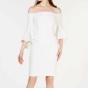 Calvin Klein Off-The-Shoulder Sheath Dress- Cream,